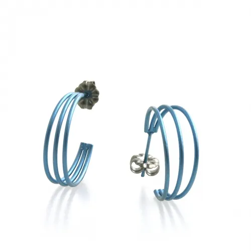 Three Strand Light Blue Hoop Earrings
